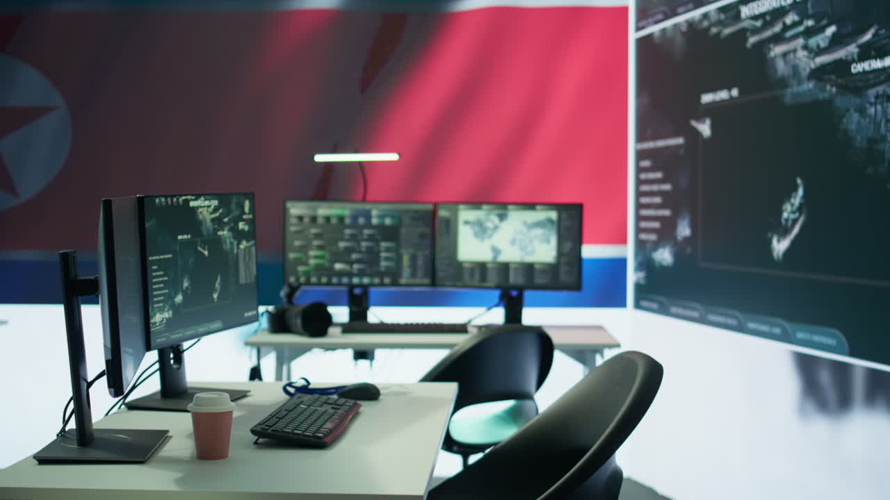 военный центр управления вооруженных сил, показывающий флаг северной кореи