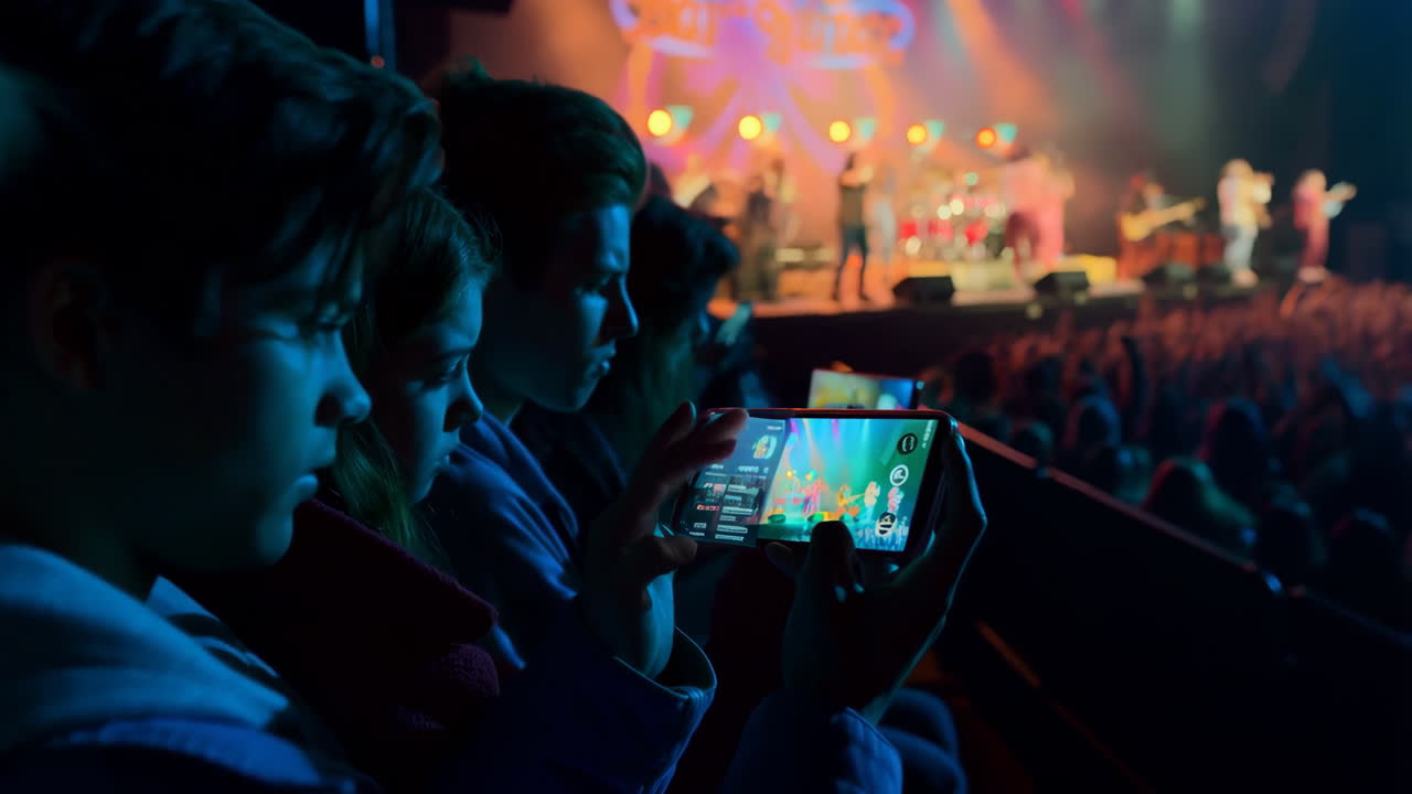 Audience members at a concert using smartphones