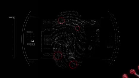 animation of data processing and fingerprint on black background