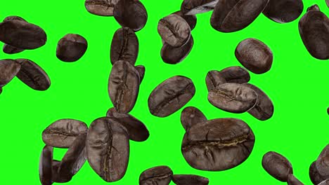 falling coffee grains on a green background