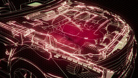 Holographic-animation-of-3D-wireframe-car-model-with-engine