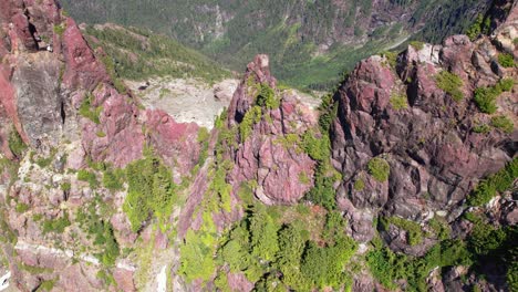 Pan-Left-Close-Shot-Jagged-Mountain-Range---Mackenzie-Range,-Vancouver-Island,-BC,-Canada