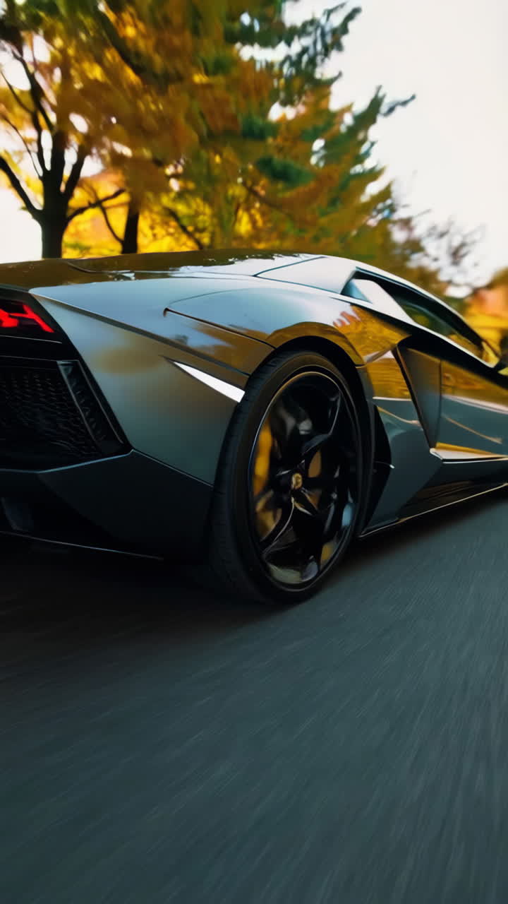 Lamborghini Aventador Driving Through Autumn Trees