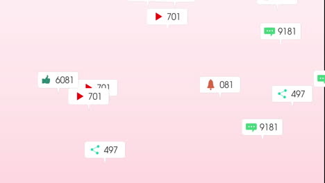 animación de números y iconos cambiantes en barras de notificación contra un fondo abstracto