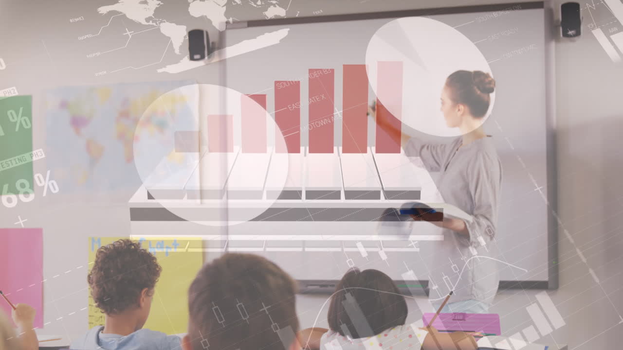 학교에서 수업을 가르치는 백인 여성 교사에 대한 통계 데이터 처리