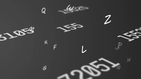 animation of numbers and letters changing on grey background