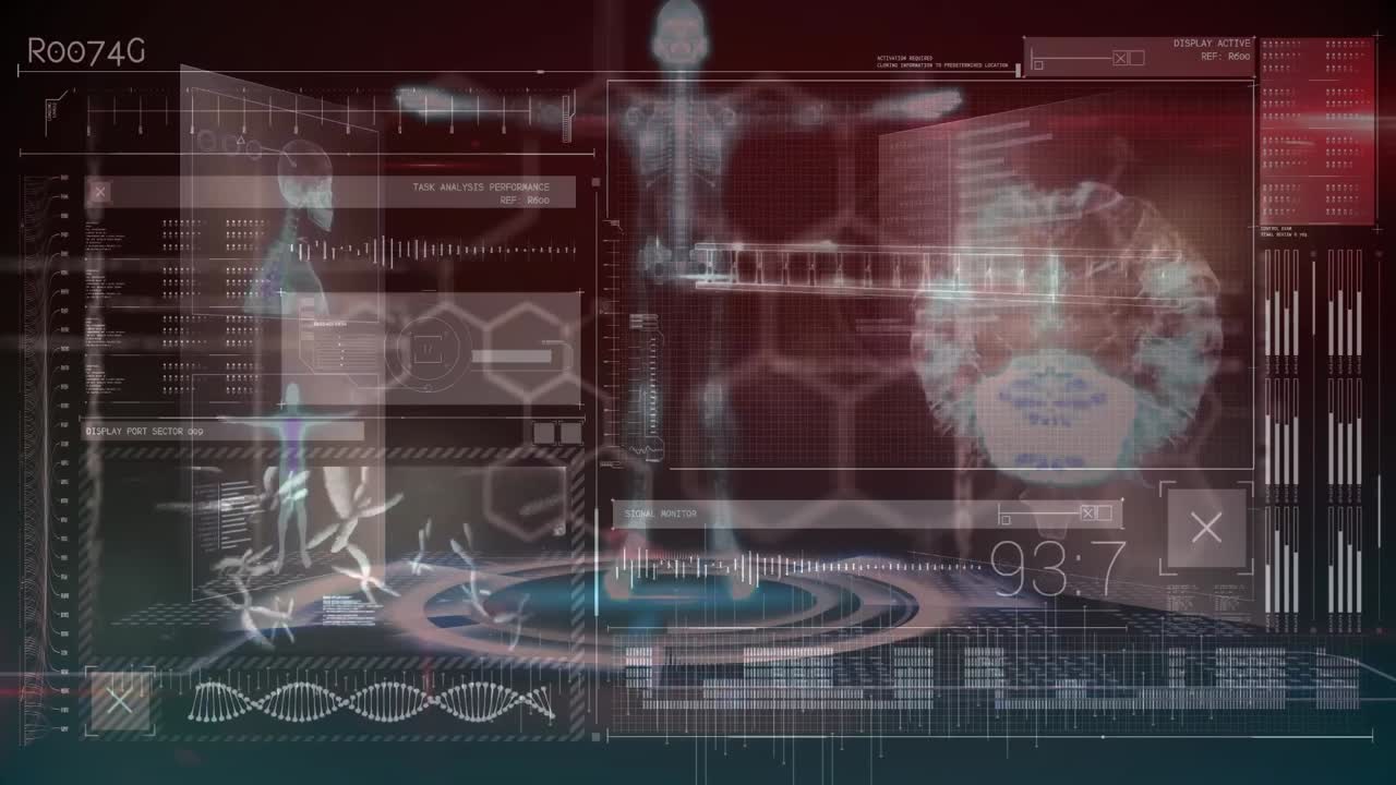 Animation of digital screens over data processing and digital human