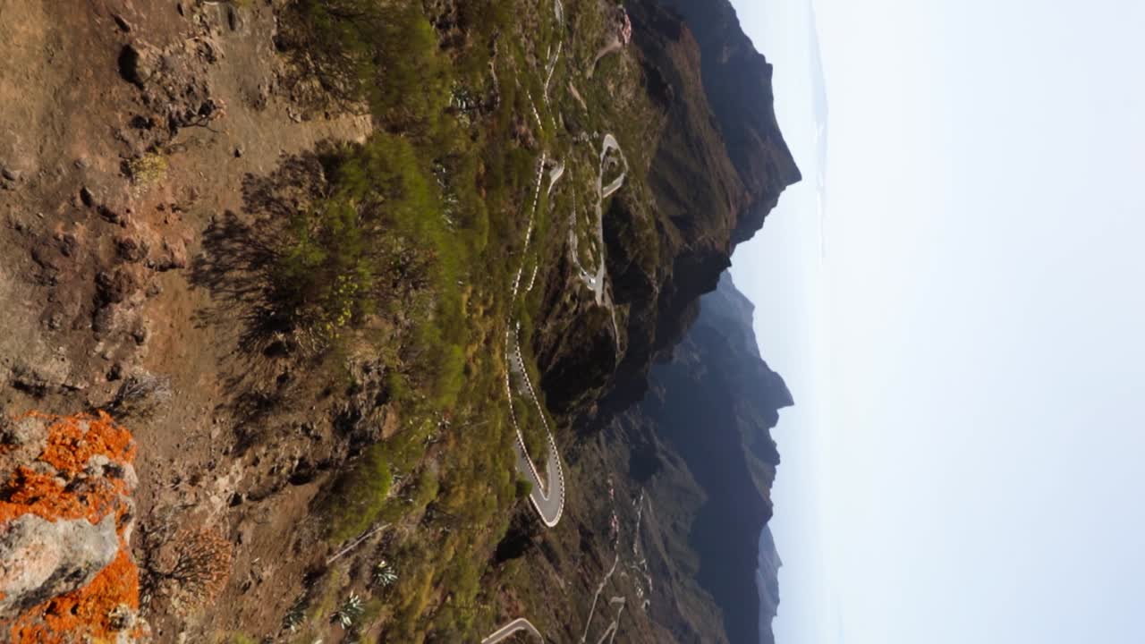 Aerial of the Masca landscape with the curvy roads, Tenerife