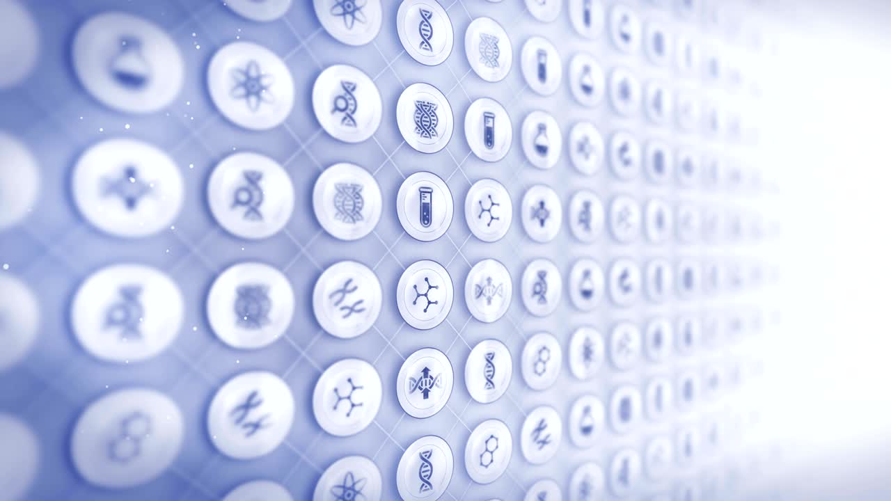 Set of Genetic Icons, Biotechnology Background, CG Loop Animation,