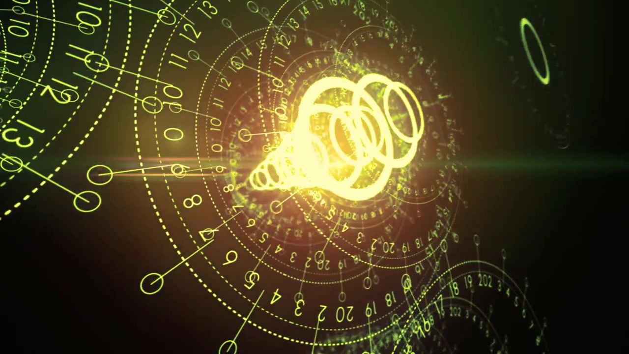 Animazione Digitale Futuristica di Cerchi Luminosi e Numeri
