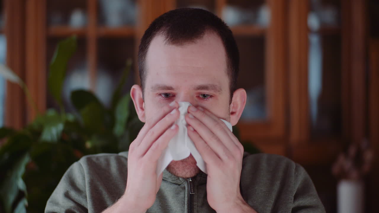 joven débil estornudando con temperatura tos 4