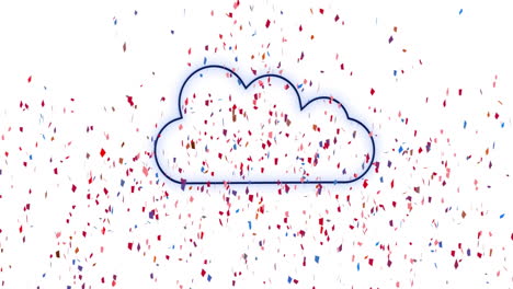 confetti falling around animated cloud icon on white background