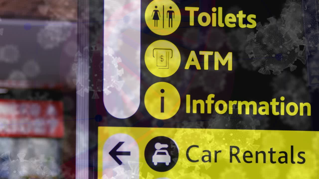 정보 표지판 위에 바이러스 세포의 애니메이션