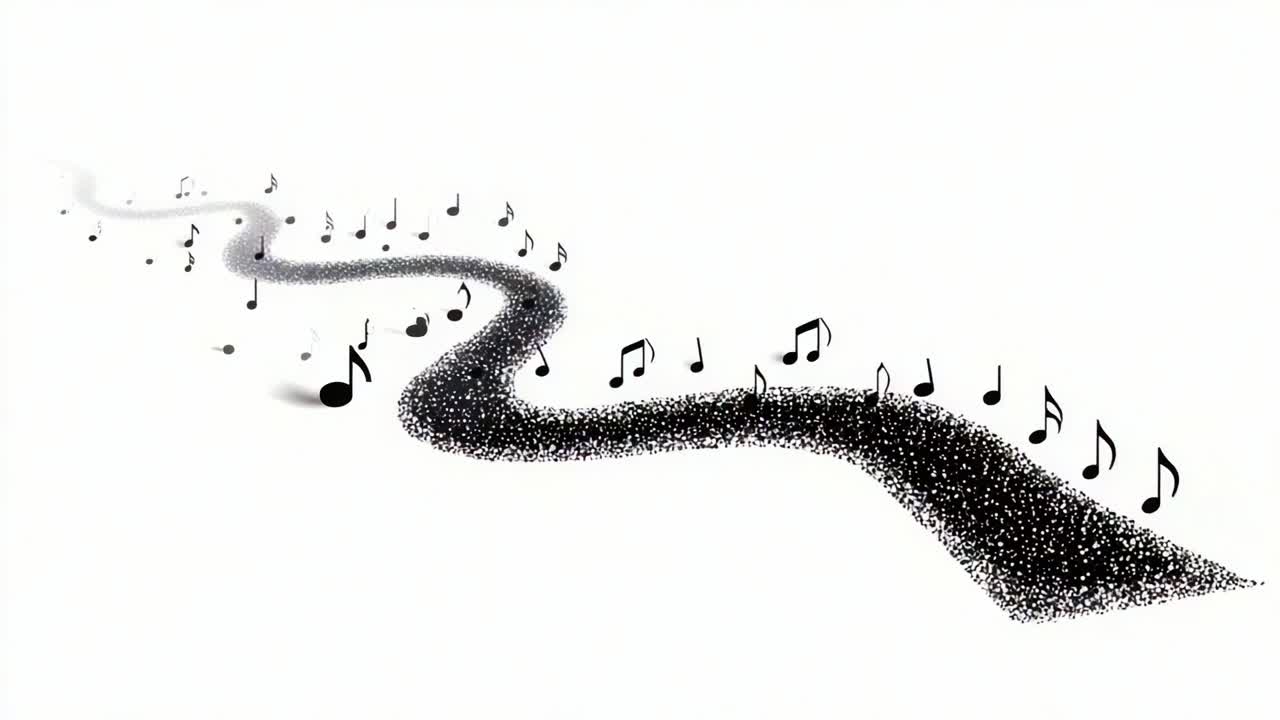 An Artistic Representation of a Melodic Journey Through a Curving River of Notes and Sound, Showcasing the Flow of Music in an Abstract Form