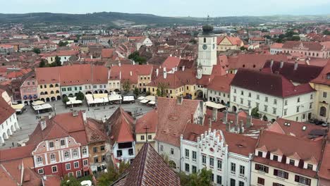 urban architecture of sibiu medieval city center, romania. tilt up