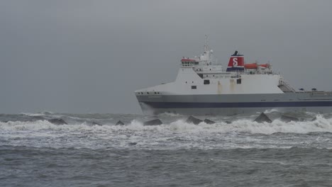 large vessel battling rough seas