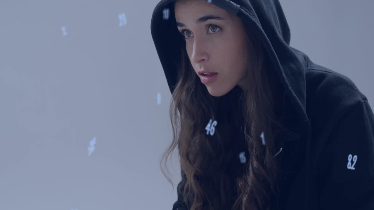 컴퓨터를 이용한 백인 해커에 대한 숫자의 애니메이션