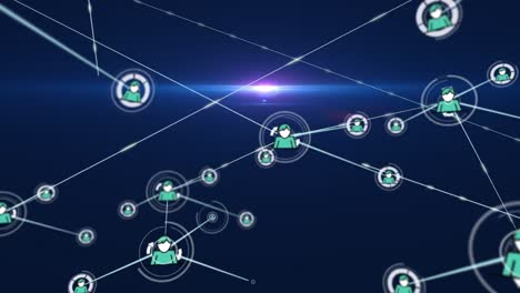 Animation-of-network-of-connections-with-people-icons-on-blue-background
