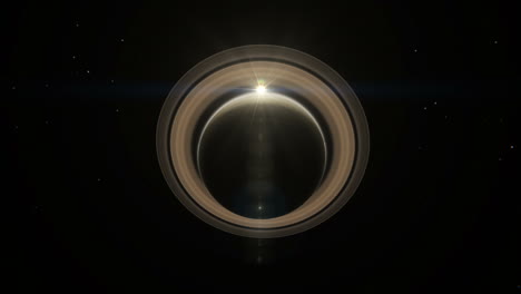 a vfx shot of a sun lens flare going through saturn and its rings