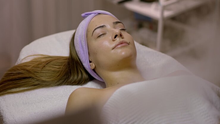 Young Woman Relaxing During a Facial Spa Treatment