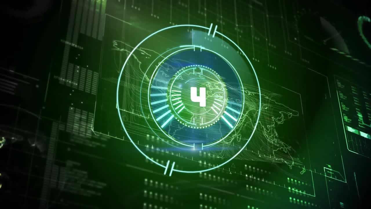 animación del escaneo del alcance y cuenta atrás sobre el procesamiento de datos