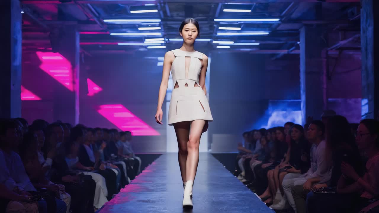 Fashion show with a model on the runway