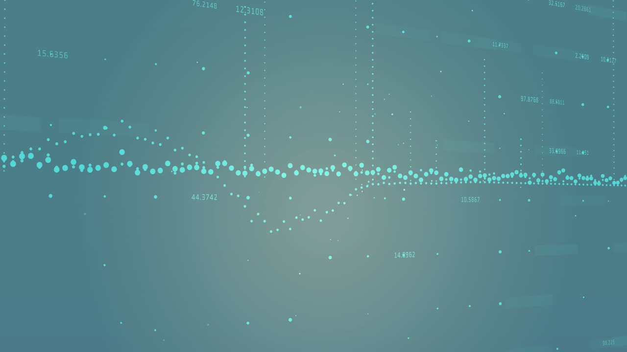 Animation of dots forming graphs with changing numbers against blue background