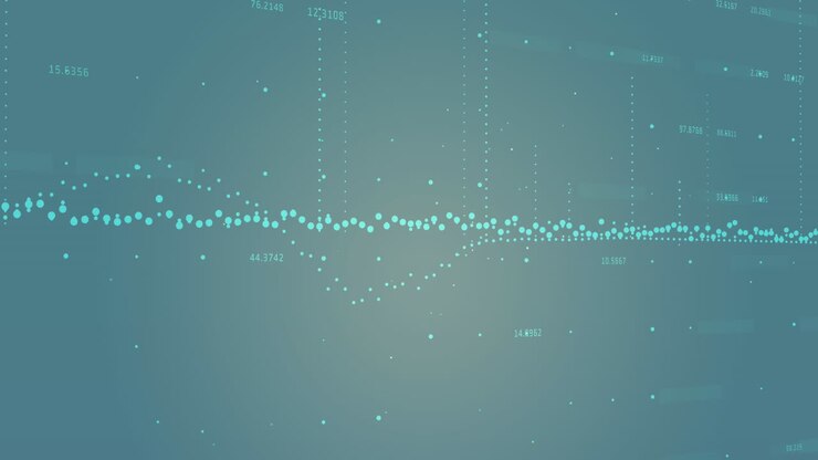 Animation of dots forming graphs with changing numbers against blue background