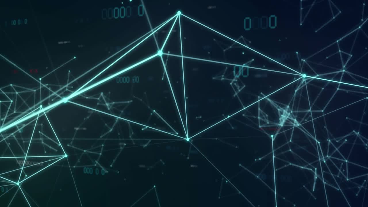 Central pivot node pulsing, teal network forming, brightening and stretching, visualizing data flow