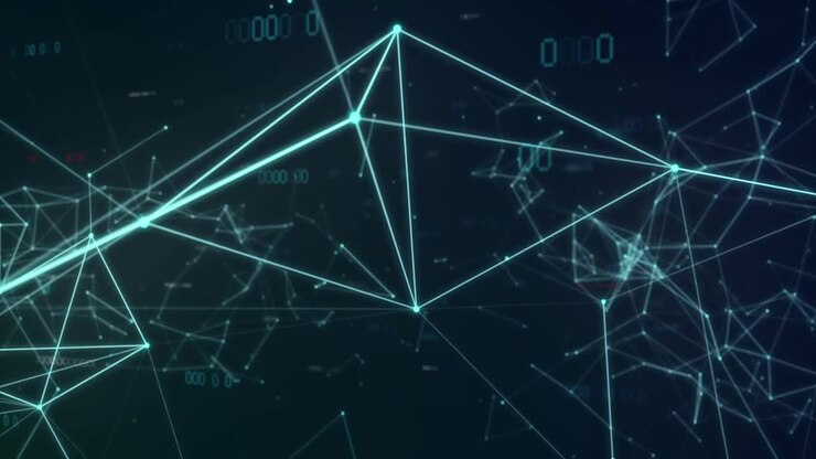 Central pivot node pulsing, teal network forming, brightening and stretching, visualizing data flow
