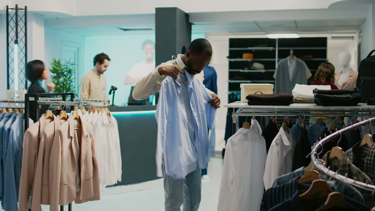 People shopping for clothes in a retail clothing store