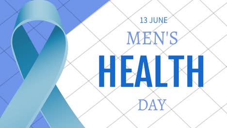 animation of mens health week text over blue ribbon