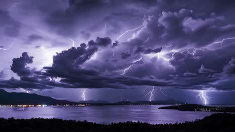 spectacular night sky illuminated by multiple lightning strikes