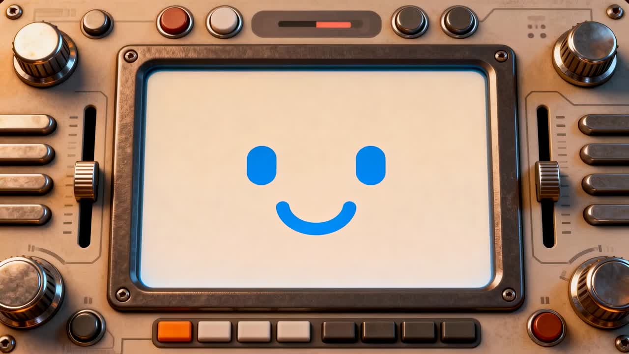 Dragen kamera som visar blå smiley-display och vred på verkstadskonsolen, som visar inaktivt tillstånd