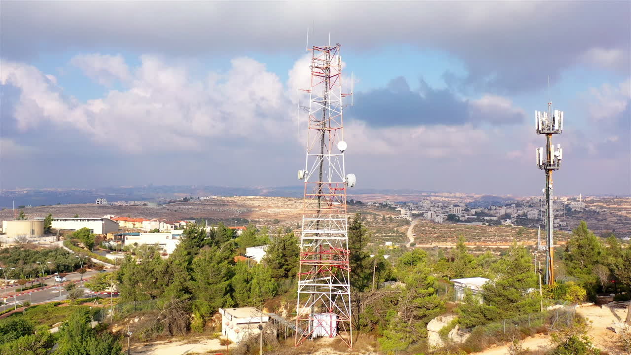 Aerial footage Close to Radio and cellular Antenna