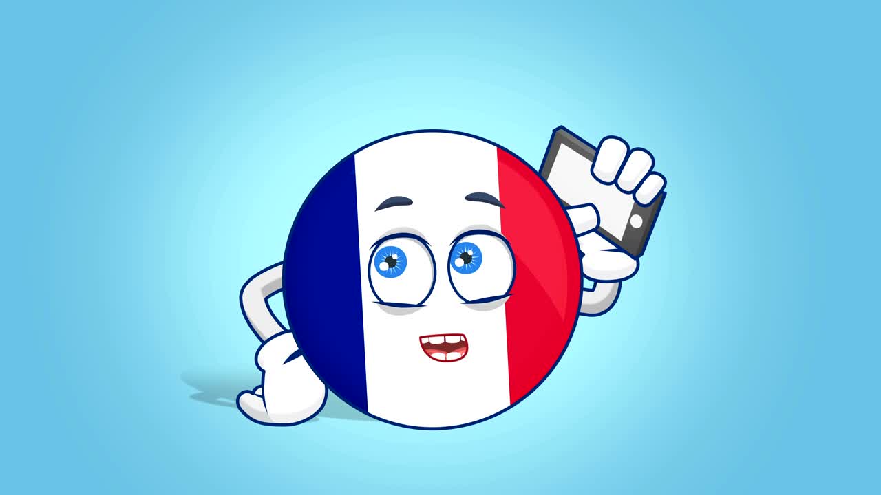 Icona Cartone Animato Bandiera Francia Telefona con Animazione Facciale e Maschera Alfa