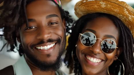 a man and a woman wearing sunglasses and a straw hat