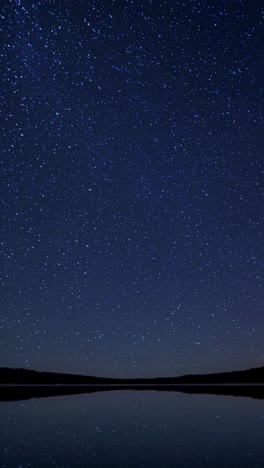A mesmerizing night sky full of stars reflected on a calm lake, captured from a low angle, perfect