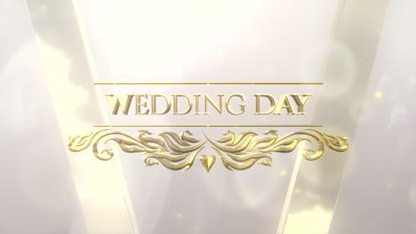 wedding day with gold lines and glitters on ceremony stage