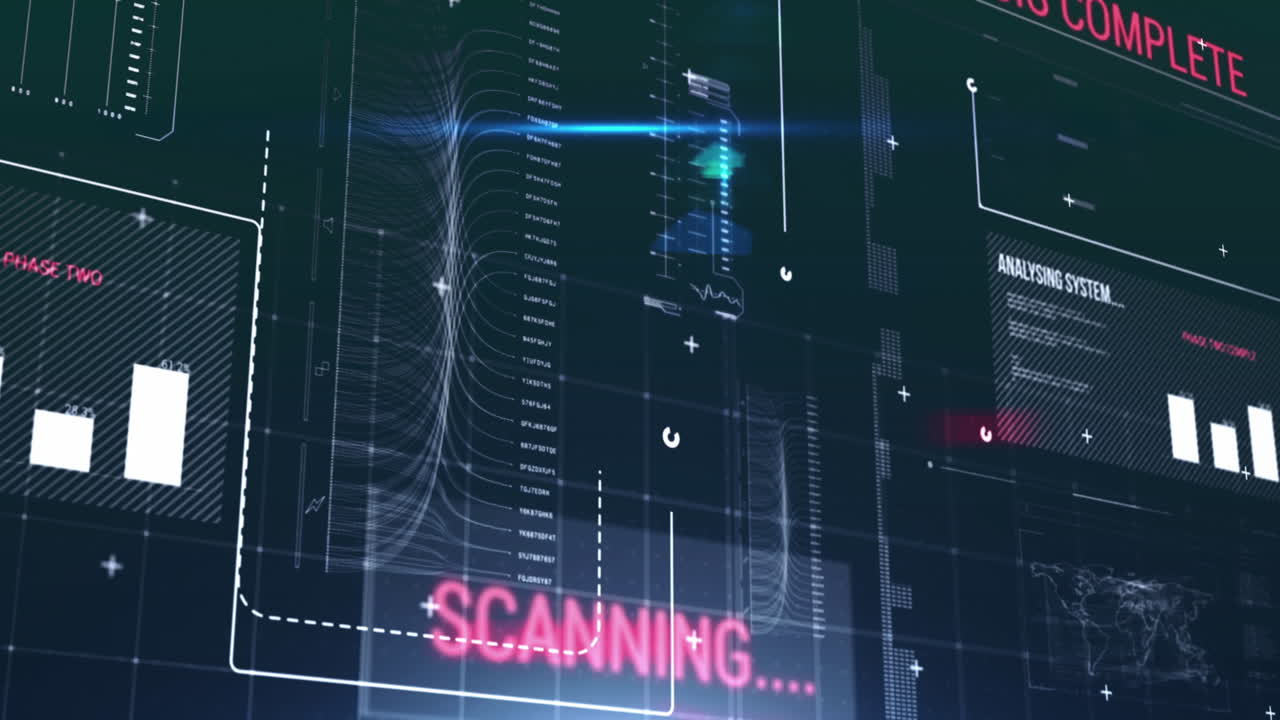 Animasjon av tekster, kart, fremdriftslinjer og bevegelige linjer over dataspråk på abstrakt bakgrunn