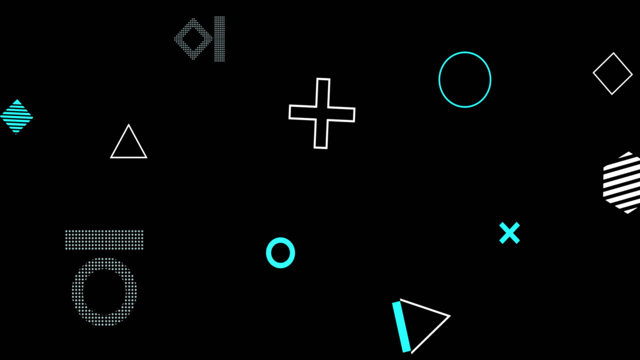 Animation of interface background of rotating shapes, processing on black background
