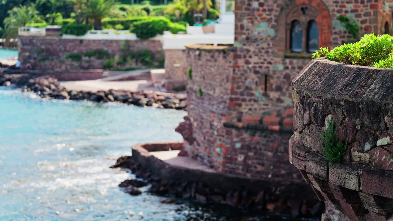 View of the Chateau de la Napoule Castle in Mandelieu-La Napoule, France on the shore of the Mediterranean Sea