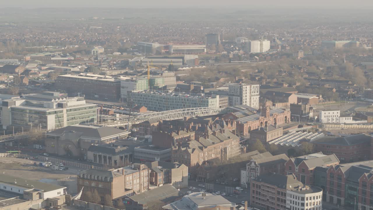 Veduta aerea di edifici a Nottingham, Nottinghamshire, Regno Unito.