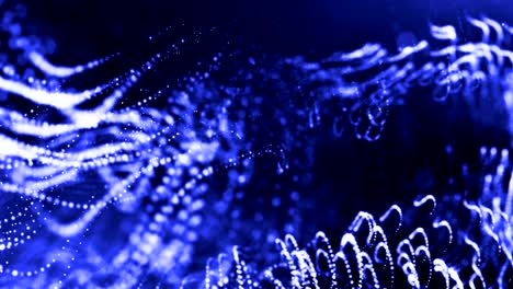 4k 3d render of glow particles as abstract seamless dynamic background with depth of field and bokeh. science fiction or microcosm, space or digital abstract space. 3d loop animation. blue strings 9