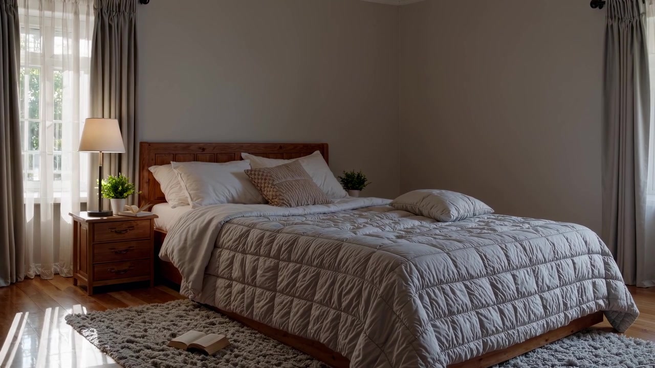 Timelapse della luce del sole che si muove attraverso una camera da letto accogliente