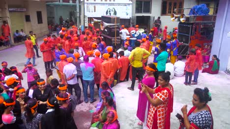 visarjan in ganesh festival of india. in ganesh festival people say good bye to lord ganesha for next year. people celebrating ganesh festival with colors and joy