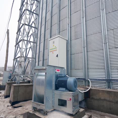 work of an elevator with a generator. steel grain silos for grain storage. grain storage elevators with generator