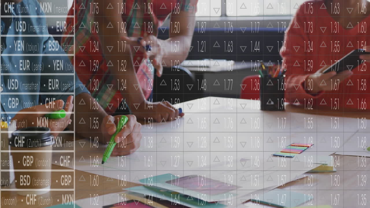 animación del mercado de valores sobre diversos colegas que se reúnen en la oficina
