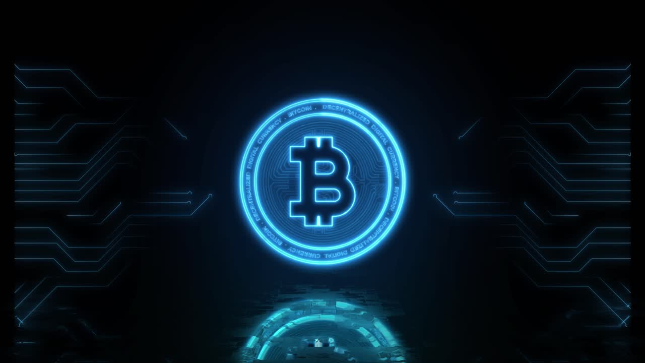 neón brillante símbolo de bitcoin criptomoneda