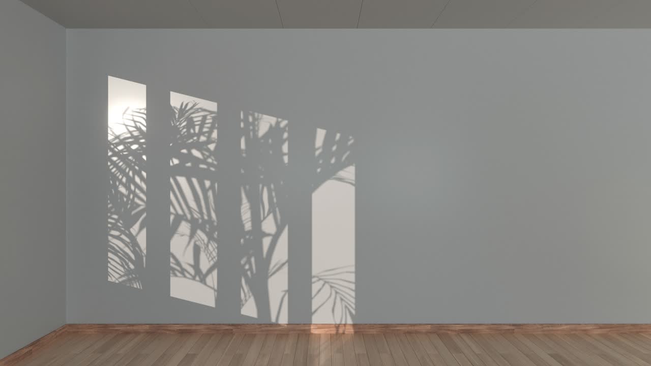 habitación vacía y sombras, marca lejos, renderización en 3d.